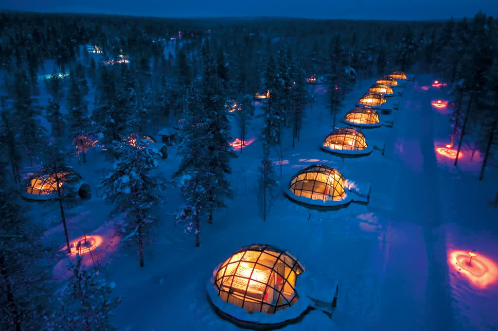Glass igloo and snow hotel stays